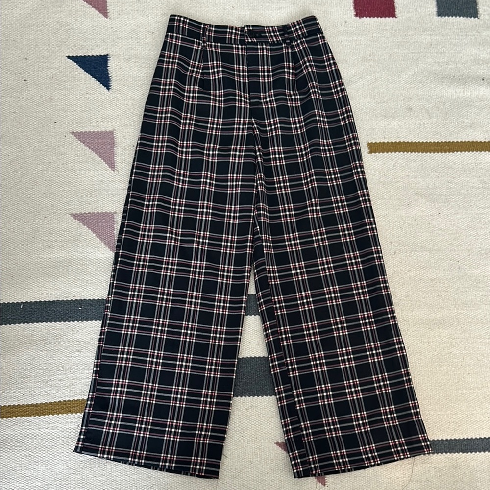 Joe Benbasset - Women’s Black, White and Red Plaid Wide Leg Pants